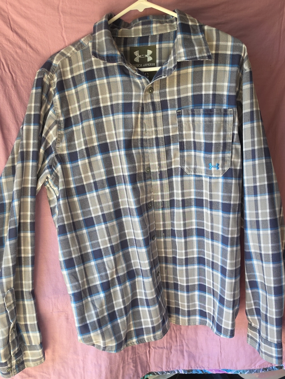 Under Armour Men’s Gray and Blue Plaid Long-Sleeve Button-Down Shirt